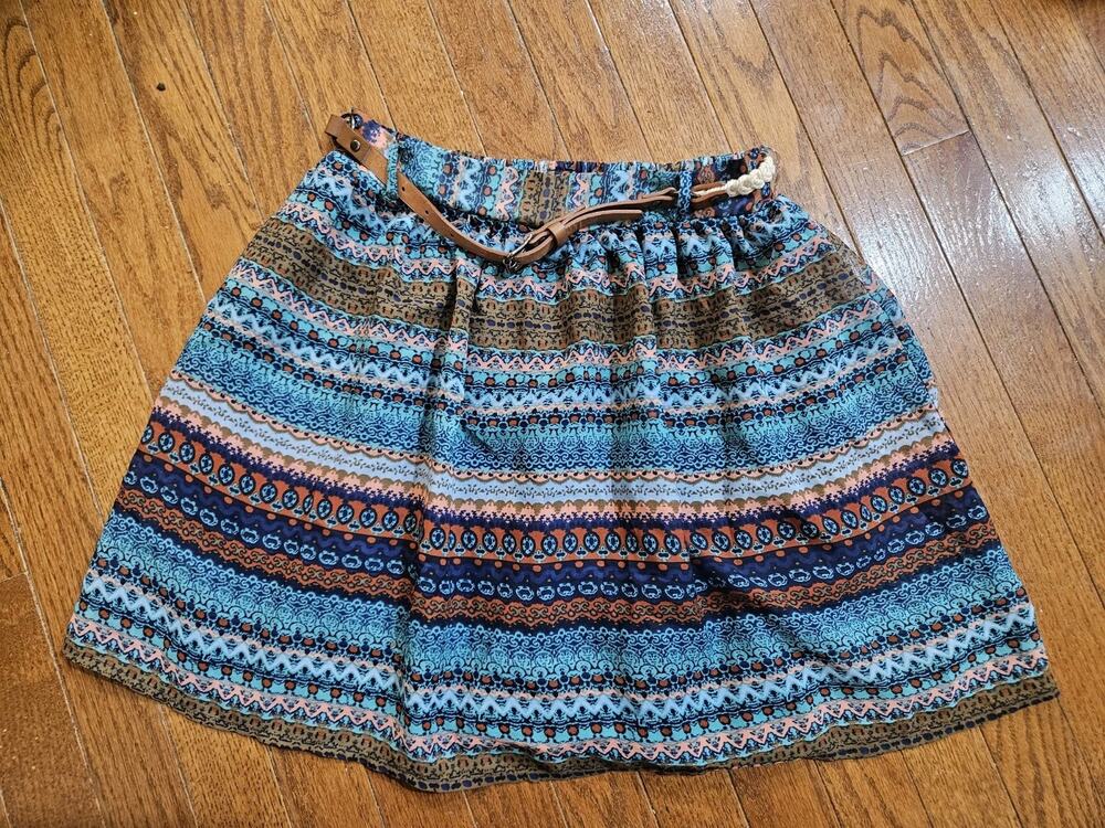 Skater Skirt Women's Sz Small, Woven Belt, Boho, Hipster, Aztec, Cowgirl, Mini